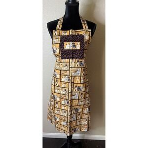 Handmade Unisex OS Apron Tan Brown Dog Breed Puppy Print Bone Pattern Pocket‎